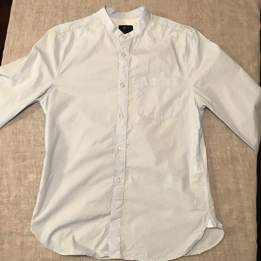 H&M Light Blue Band Collar Button-up Shirt (S)